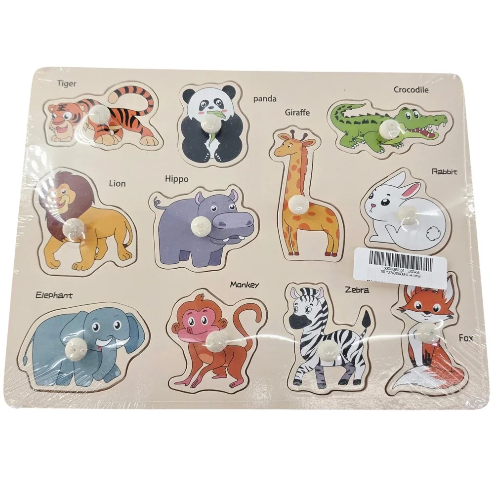 The Little Marvin Wooden Peg Puzzle Set 3pc Animals Fruits Vehicles with Bag NEW